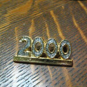 Millennium 2000 Bling Silver Gold Vintage Lapel Pin Brooch